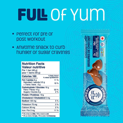 HUNGRY BUDDHA 植物蛋白棒，低糖，高能量零食，不含乳製品和花生，12 包，巧克力碎