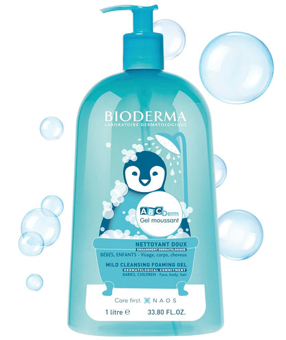 Bioderma ABCDerm 泡沫凝膠，溫和潔膚保濕沐浴露，適合嬰兒和兒童，33.8 液體盎司