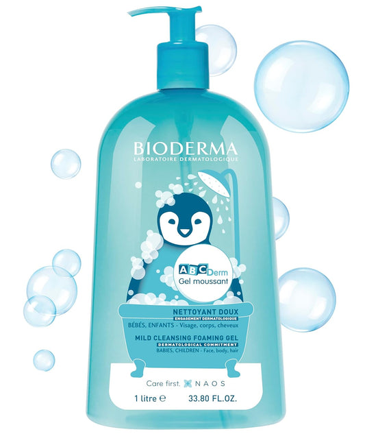 Bioderma ABCDerm Foaming Gel, Gentle Skin Cleanser and Moisturizing Body Wash for Babies and Children, 33.8 Fl Oz