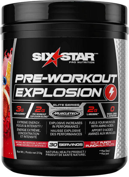 Whey Protein Powder + Creatine Monohydrate, 4 lbs & Six Star Preworkout Explosion, Pre Workout Powder for Men & Women with Creatine Monohydrate & Beta Alanine for Energy (30 Servings)