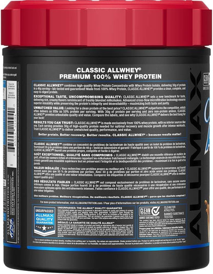 ALLMAX Nutrition ALLWHEY 经典优质乳清蛋白粉，巧克力花生酱味 - 425克 - 每份含30克蛋白质，无麸质，低糖，经实验室测试，9份