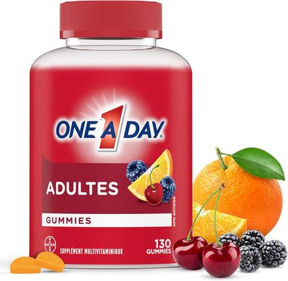 One A Day 成人複合維生素軟糖 - 男女每日補充軟糖，含維生素 A、B6、B12、C、D、E、生物素和鋅，支持免疫力和骨骼健康，頭髮和指甲，130 粒軟糖