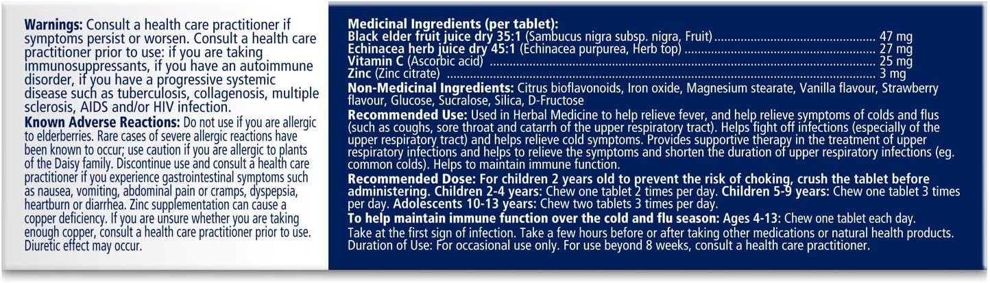 Sambucol Black Elderberry Cold & Flu Kids | Relieves Cold & Flu Symptoms | Immune Support & Antioxidant | Gluten Free | 24 Chewable Tablets, blue