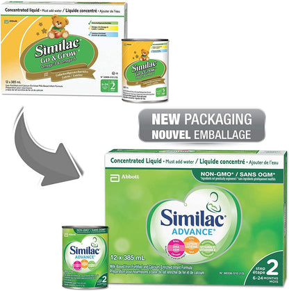 Similac Advance Step 2 Non-GMO Baby Formula, Concentrated Liquid, 12 x 385 mL, 6-24 Months