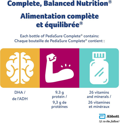 PediaSure Complete，營養補充劑，兒童營養奶昔，可作為早餐飲品，香草味，4 x 235 毫升瓶裝