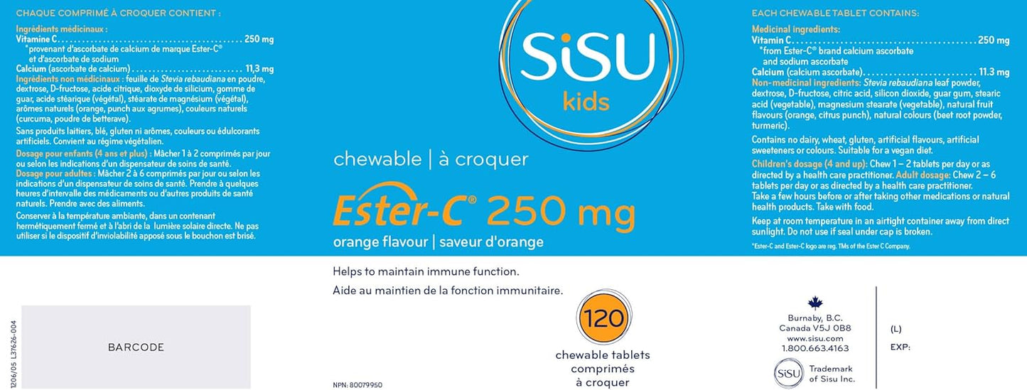 儿童酯化维生素C® 250毫克咀嚼片，橙味