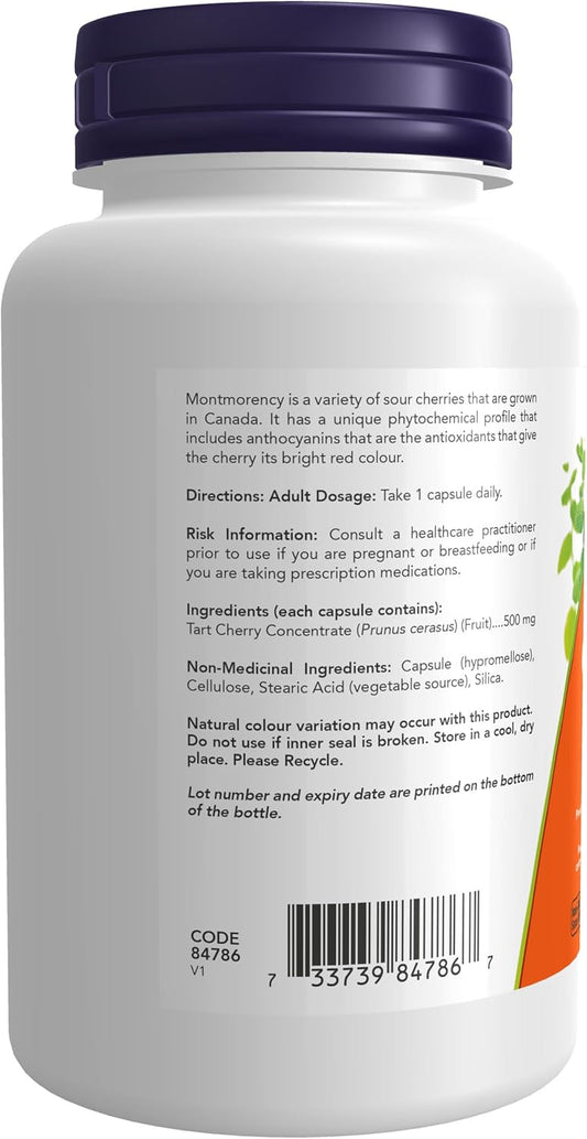 NOW Supplements, Tart Cherry (Prunus cerasus) 500 mg Capsules, 50:1 Concentrate, Herbal Supplement, 90 Count