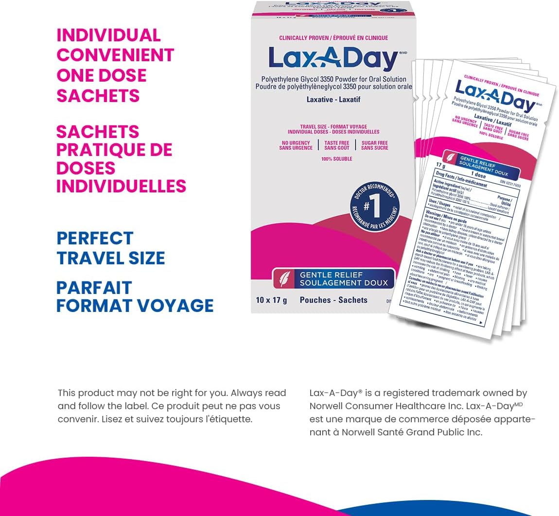 LAX-A-Day Powder Laxative - No Taste, No Grit, No Sugar - Clinically Proven Relief of Occasional Constipation (10 Doses, 170 g)