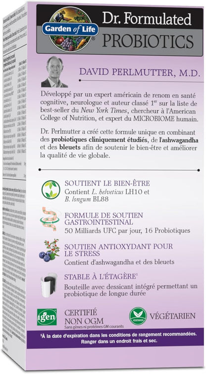 生命花园 – Dr. Formulated 益生菌情绪+ | 管理消化健康和慢性压力症状 | 500亿菌落形成单位 + 16种益生菌菌株 | 包含南非醉茄和蓝莓