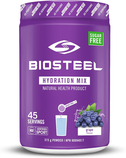BioSteel 补水混合物，美味补水，零糖，不含人工香料或防腐剂，葡萄口味，每桶 45 份