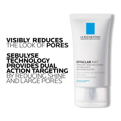 La Roche-Posay FACE MOISTURIZER, Effaclar Mat Mattifying Balancing Zinc for Oily or Acne prone Skin with Glycerin, Salicylic Acid. Anti Shine, Anti-Enlarged pores. Paraben-Free, Travel Size, 40ml