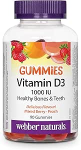 Webber Naturals 維生素 D3 1000 IU，90 粒軟糖，有助於骨骼和牙齒健康，保持身體健康