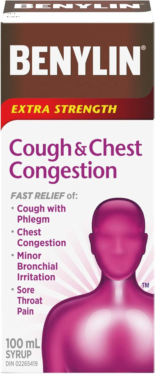 BENYLIN Extra Strength Cough and Chest Congestion Syrup, Relieves Cough and Chest Congestion symptoms, 100mL