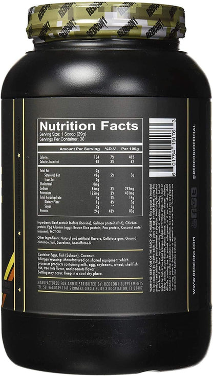 Redcon1 MRE Lite 蛋白粉 - 30 份，動物蛋白，不含乳清，不腹脹，適合生酮飲食，2 克糖，24 克蛋白質代餐（香蕉堅果麵包），1.92 磅