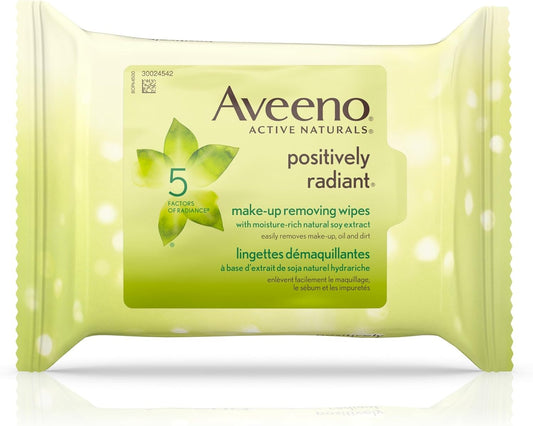 Aveeno 卸妆湿巾、大豆提取物正能量焕彩洁面湿巾（25 片装）和每日保湿面霜（每日保湿面部和颈部乳液）（无香型，141 克）