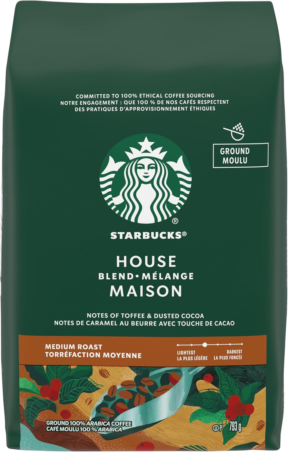 星巴克混合烘焙研磨咖啡，中度烘焙，口感顺滑均衡，采用 100% 阿拉比卡咖啡豆制成，适用于滴滤咖啡机、手冲咖啡机和法式压滤壶，793 克