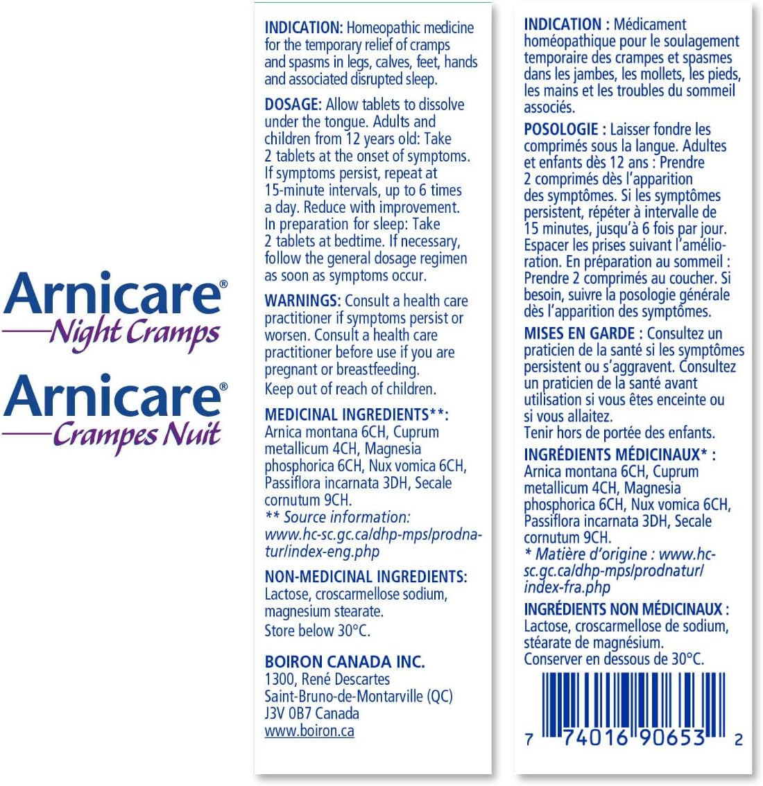 Boiron Arnicare Night Cramps 可暂时缓解腿部、小腿、脚、手部的抽筋和痉挛以及相关的睡眠障碍。规格：60 片速溶片。