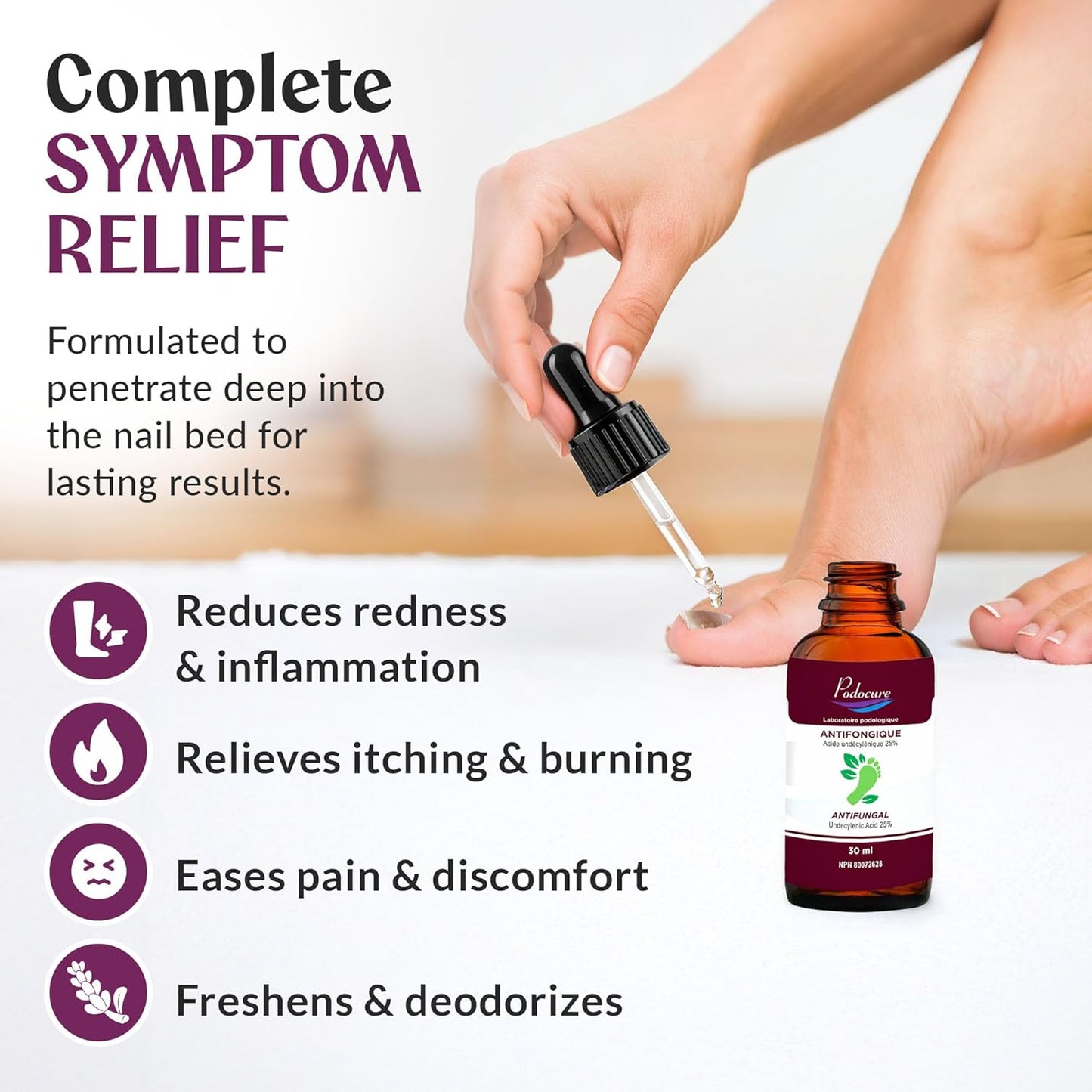 PODOCURE 脚趾甲真菌治疗 - 超强抗真菌液体 30ml，含 25% 十一烯酸 - 脚癣、变色、脱皮、真菌病、发红、瘙痒、异味的天然疗法 - 加拿大制造