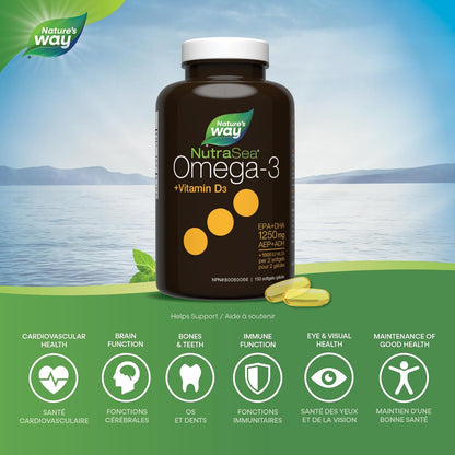 Nature's Way NutraSea+D Omega 3 + 維生素 D 補充劑，新鮮薄荷，150 粒軟膠囊