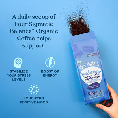 Four Sigmatic 有机平衡适应原研磨咖啡 | 中度烘焙 USDA 有机咖啡，含南非醉茄、白桦茸、刺五加和圣罗勒 | 提升专注力和能量的咖啡 | 12 盎司/袋