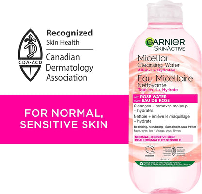 Garnier Micellar Cleansing Water, All-In-One Hydrating Makeup Remover, Face Cleanser With Rose Water & Glycerin, Hypoallergenic, Sensitive to Dry Skin, 700ml