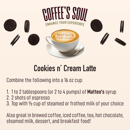 Matteo's Barista 风格无糖咖啡糖浆，曲奇奶油口味，零卡路里和糖，适合生酮饮食，适合拿铁、卡布奇诺、浓缩咖啡、美式咖啡，口感浓郁，25.4 盎司 1 包