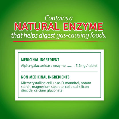 Beano Tablets，消化酶补充剂，缓解胀气 - 60 片 - 有助于缓解腹胀，缓解胃部不适