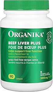 Organika Beef Liver Plus Choline- Sourced from Grass-Fed + Finished Cattle, Pasture Raised, High in Vitamins and Minerals, Supports Liver Function, Energy Levels, and Immunity- 90caps