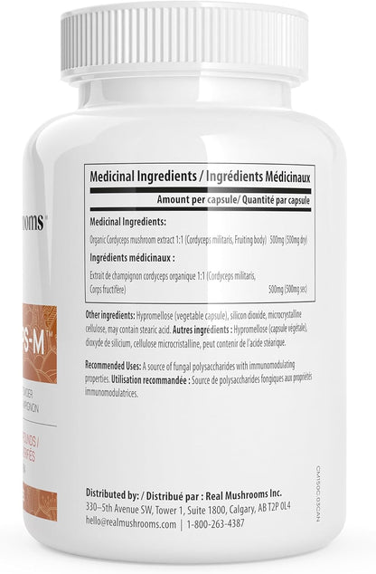 Real Mushrooms Cordyceps Capsules - Organic Militaris Extract with Measured Beta-Glucans Fungal Polysaccharides Immunomodulating Properties Vegan Supplement, Non-GMO, 300 Caps