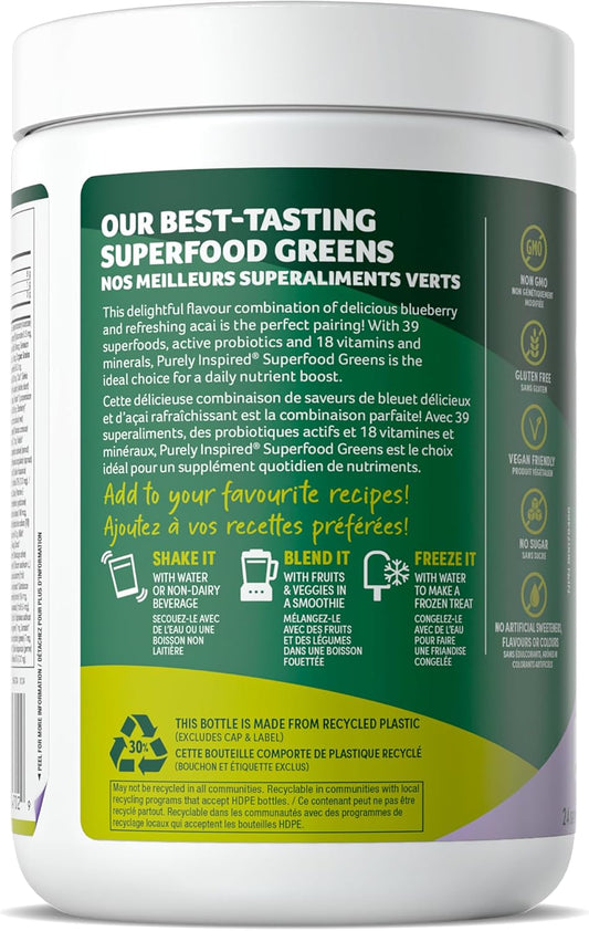 Purely Inspired Superfood Greens Powder 24 servings Blueberry Acai