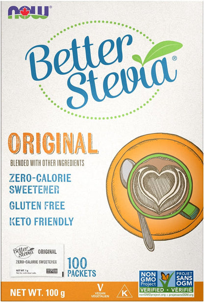 NOW Foods BetterStevia 零卡路里颗粒甜味剂包，生酮友好，适合糖尿病患者，不含赤藓糖醇，100 包
