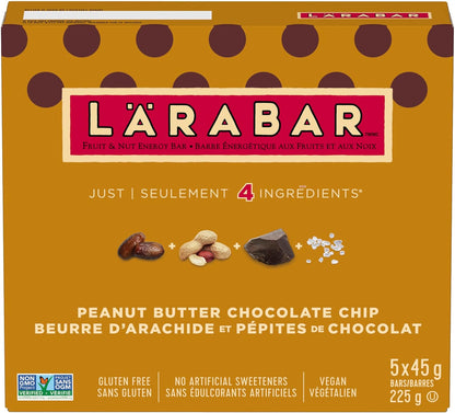 LÄRABAR 花生酱巧克力碎、水果坚果能量棒，5条装，无麸质，纯素，零食棒