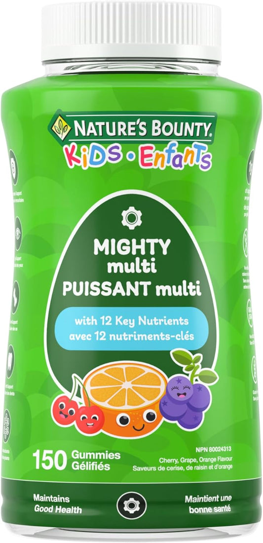 自然之寶兒童強效複合維生素，每粒軟糖僅含 1 克糖，支持免疫系統、眼部健康、骨骼和牙齒，抗氧化劑來源，無麩質，櫻桃、葡萄和橙子味軟糖，375 克