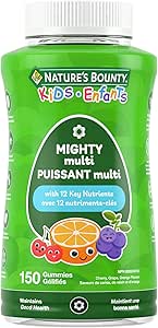NATURE'S BOUNTY KIDS Mighty Multi, Only 1g Sugar Per Gummy, Supports Immune System, Eye Health, Bones, & Teeth, Source of Antioxidants, Gluten-free, Cherry, Grape & Orange-flavoured Gummies, 375 g
