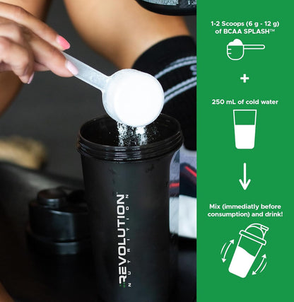 Revolution Nutrition, BCAA Splash，BCAA 粉，純素配方，零卡路里，無乳糖，肌肉恢復，運動後，7100 毫克支鏈氨基酸，1000 毫克瓜氨酸蘋果酸鹽，280 克，46 份（糖果桃子…