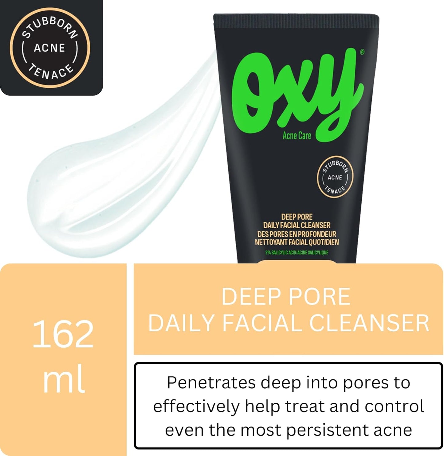 Oxy Deep Pore Daily Facial Cleanser - Salicylic Acid (2.0%) – Stubborn Acne Control - Helps Treat, and Prevent Breakouts – Paraben Free - Dermatologist Tested