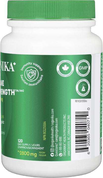 Organika 加拿大制造狮鬃菇 - 超强有机蘑菇提取物 - 2800 毫克 - 益智，天然支持记忆力、情绪、神经保护和认知 - 120 粒胶囊，120 天用量