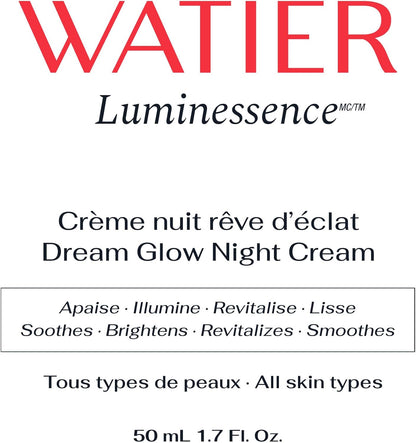 Watier Luminessence Dream Glow 晚霜，含加拿大人參和勝肽，煥發光彩和再生護膚品，乳霜配方，純素，無油，不含防腐劑，50 毫升