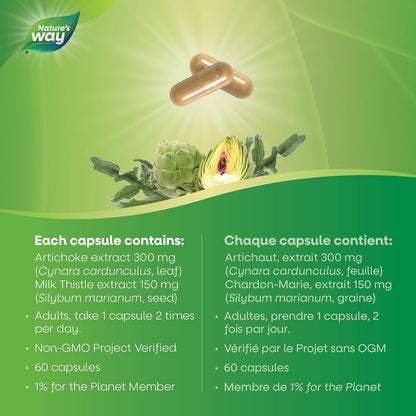 Nature's Way 朝鲜蓟 - 帮助缓解消化障碍的草本补充剂 - 非转基因 - 60 粒素食胶囊