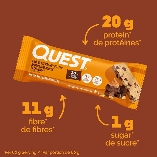 Quest Nutrition 巧克力花生酱味蛋白棒，高蛋白，无麸质，12 支