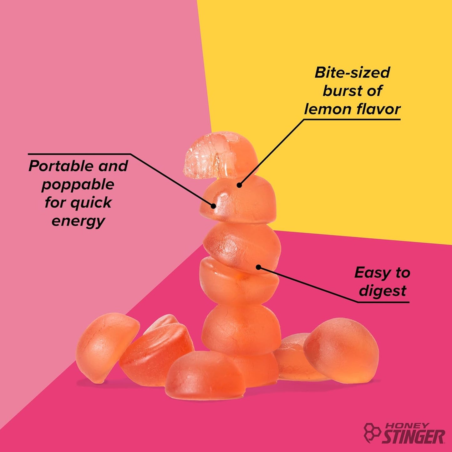 Honey Stinger Organic Pink Lemonade Energy Chew | Gluten Free & Caffeine Free | For Exercise, Running and Performance | Sports Nutrition for Home & Gym, Pre and Mid Workout | 12 Pack, 50g