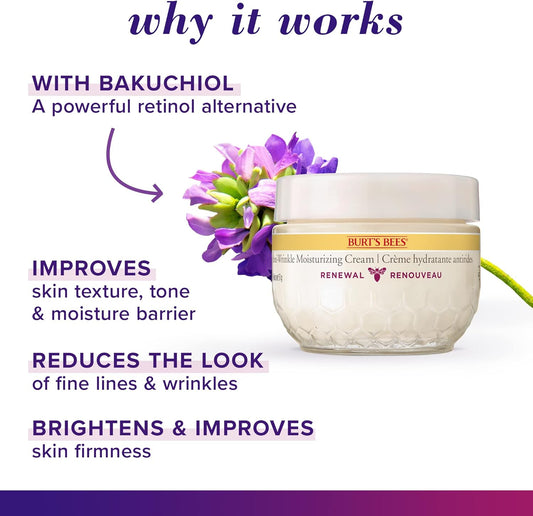 Burt's Bees® 面霜，焕肤抗皱保湿面霜，含补骨脂酚天然视黄醇替代品，51 克