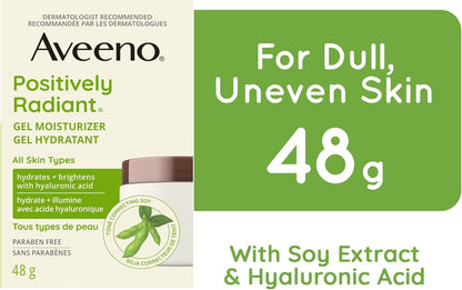 Aveeno Positively Radiant 凝胶保湿霜 - 干性皮肤乳液 - 每日面部和颈部霜 - 透明质酸和大豆 - 45 克