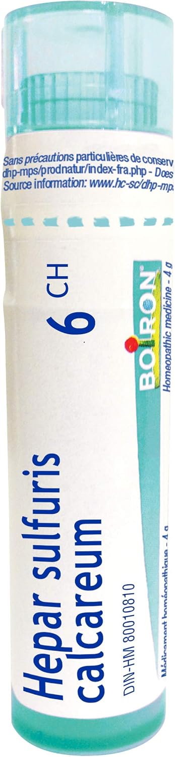 Boiron Hepar sulfuris calcareum 6ch，顺势疗法药物。每管含4克（约80粒）