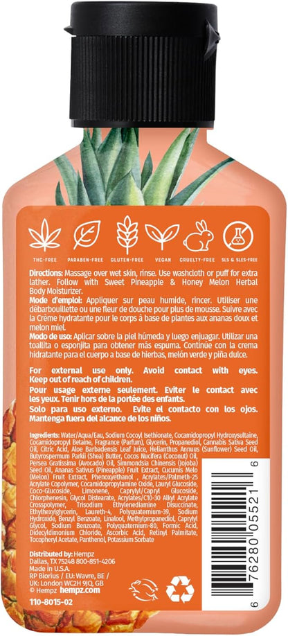 Hempz Mini Body Wash, 3-Pack, Sweet Pineapple & Honey Melon, travel essentials, small body wash, 2.25 oz