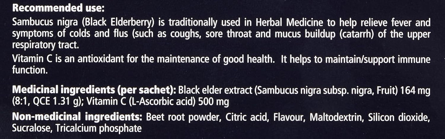 Sambucol Black Elderberry Immunity Powder | Immune Support & Antioxidant | Cold & Flu Relief + Vitamin C | Great Berry Taste | Natural Health Product, Ages 4+ | 30 Powdered Drink Sachets