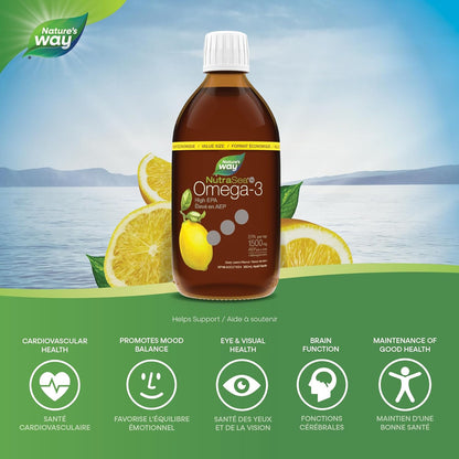 Nature's Way NutraSea hp Omega-3 高 EPA – 檸檬味 Omega-3 補充劑 – EPA 和 DHA 魚油 – 支持兒童和成人健康的心臟和大腦功能，500 毫升液體