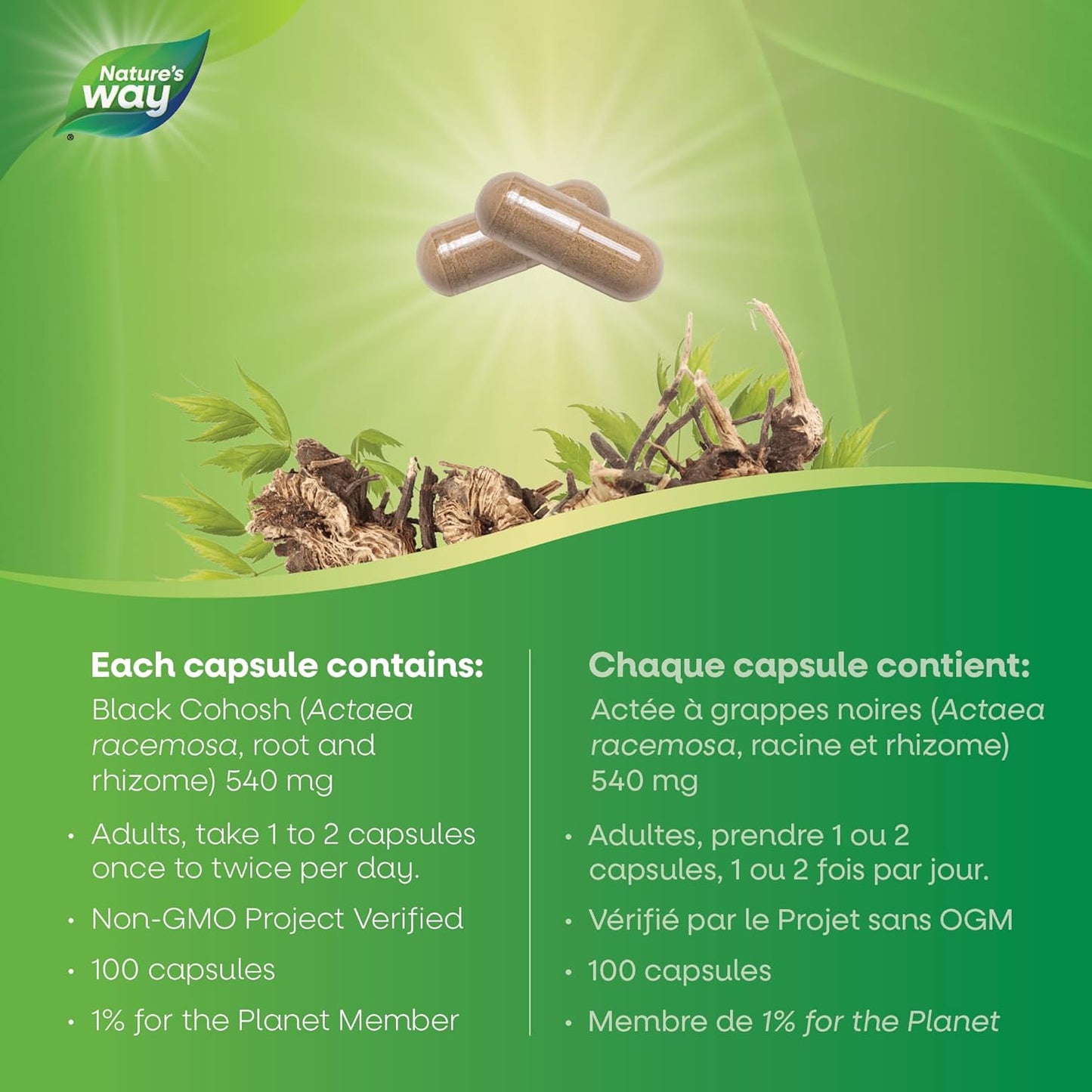 Nature's Way 黑升麻根 – 帮助缓解月经和更年期症状的草本补充剂 – 非转基因，100 粒女性素食胶囊