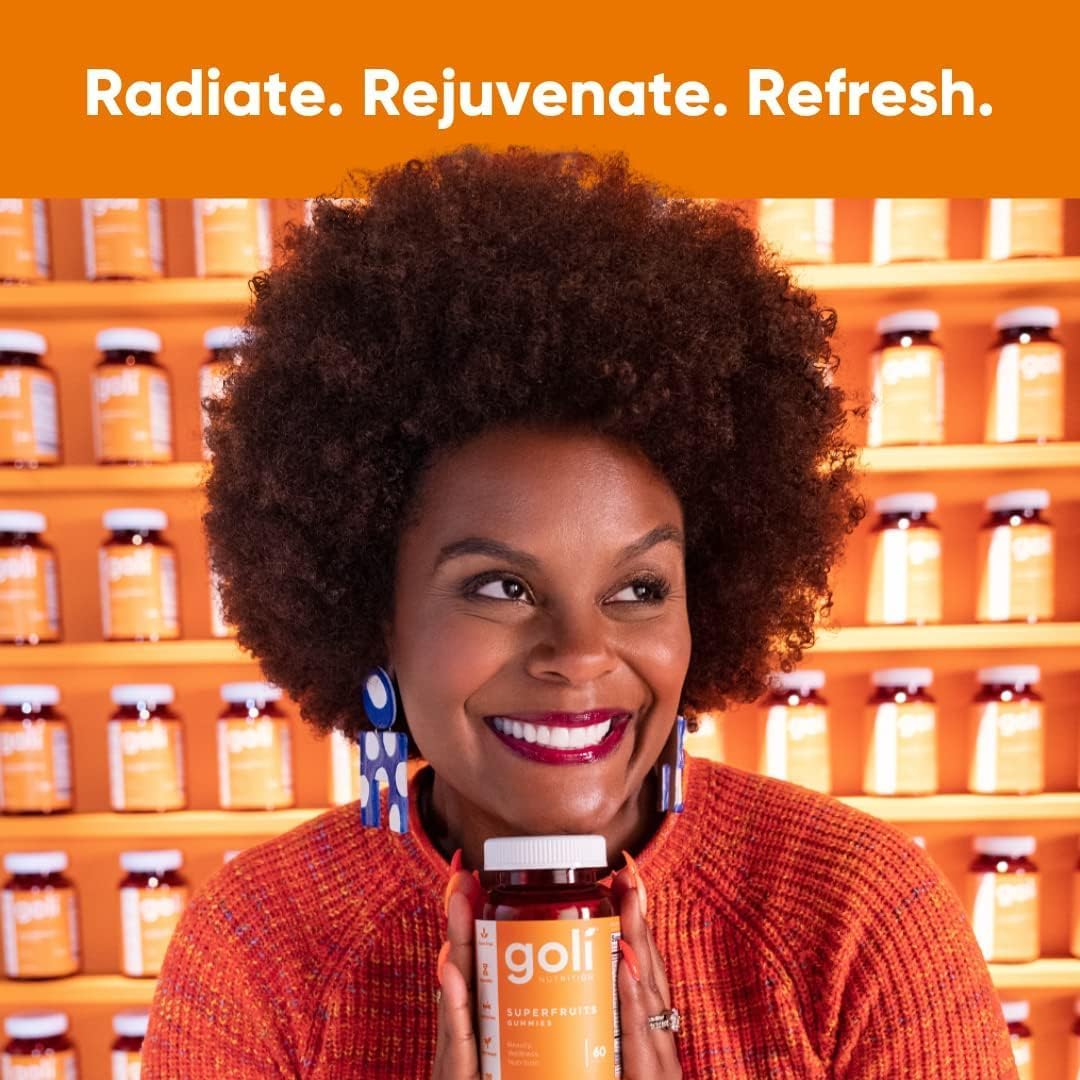 Goli 營養補充劑，SuperFruits 美容軟糖維生素 - 60 粒 - 促進膠原蛋白的成分 - 混合水果，純素，植物基，非轉基因，無麩質和無明膠
