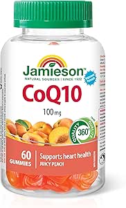 Jamieson 輔酶 Q10 100 毫克軟糖，桃子口味，輔酶 Q10，有益心臟健康，減少偏頭痛發作頻率。強效抗氧化，素食，無麩質，不含人工色素、香精或防腐劑，6…